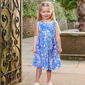 Trotters London Adelina Summer Dress in Yellow Blue Floral